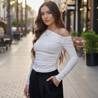 La Reine White Off-Shoulder Ruched Top