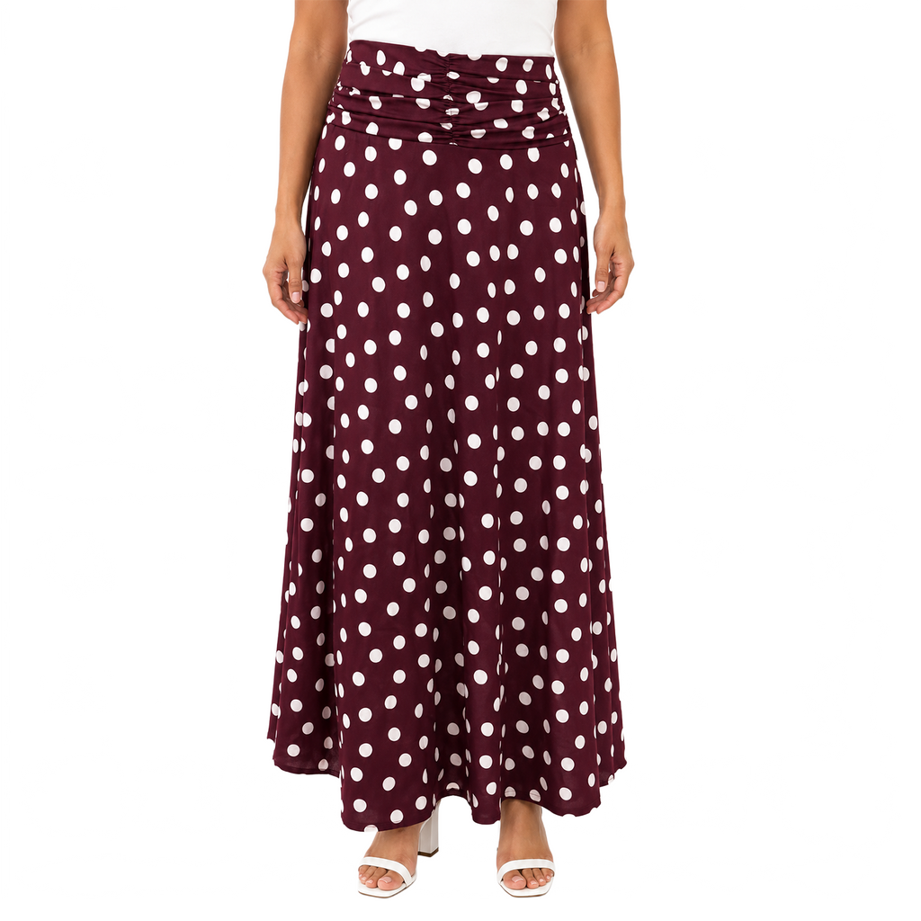 Polka Flare Skirt, Brugundy