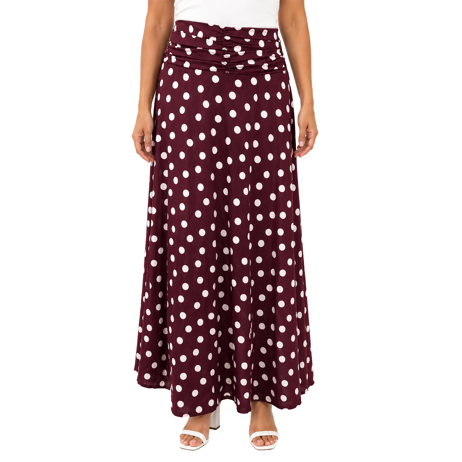 Polka Flare Skirt, Brugundy