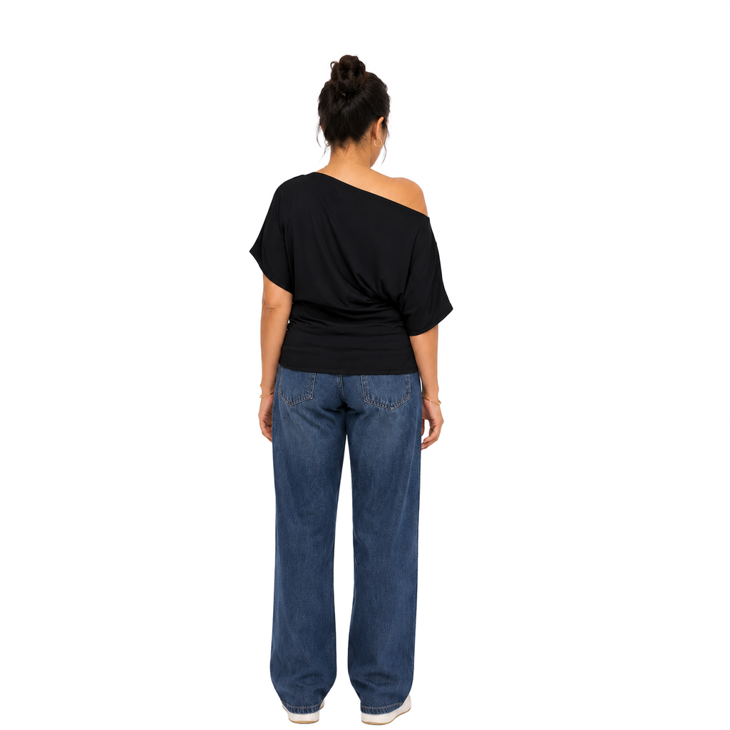 La Reine Black Off Shoulder Basic Short Sleeve