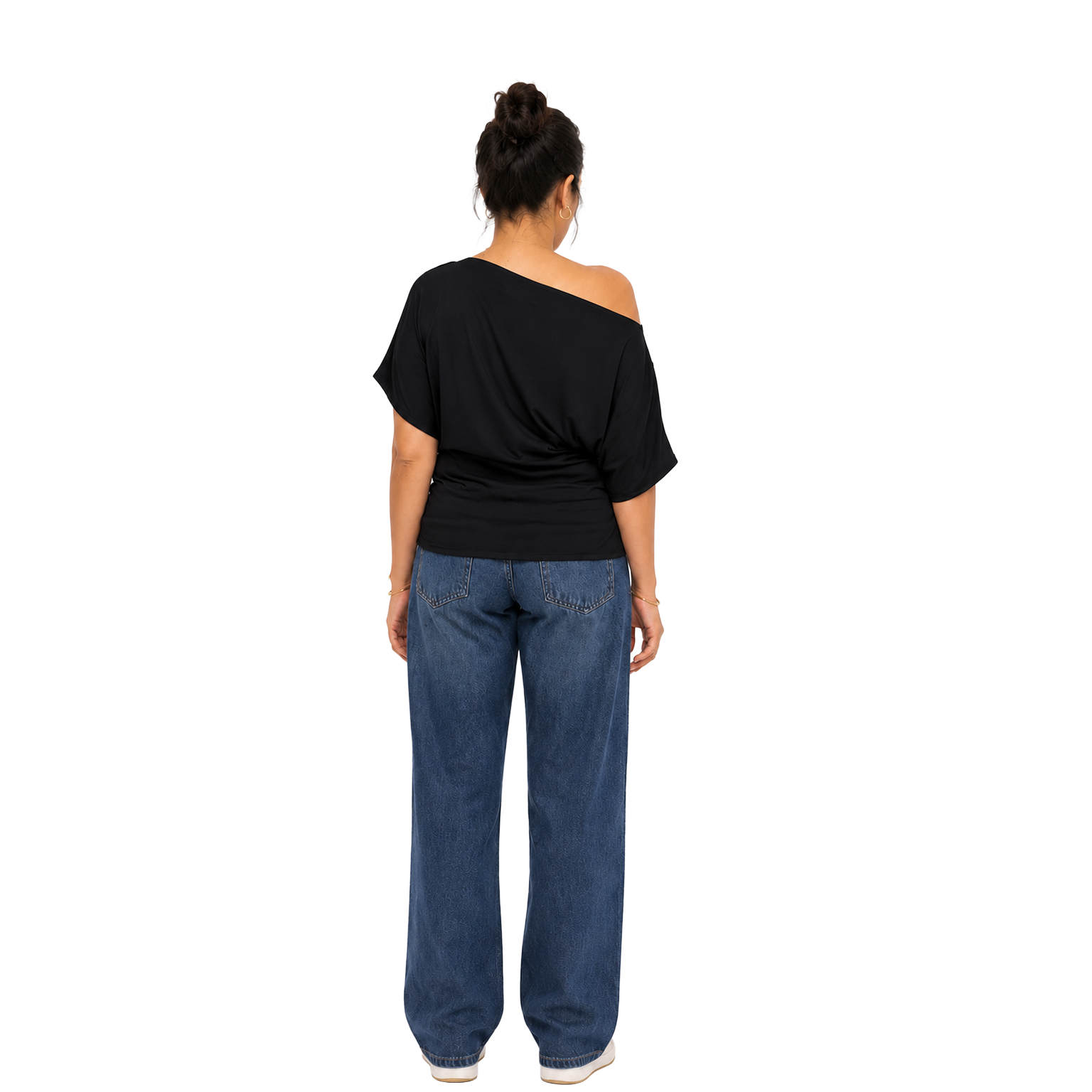 La Reine Black Off Shoulder Basic Short Sleeve