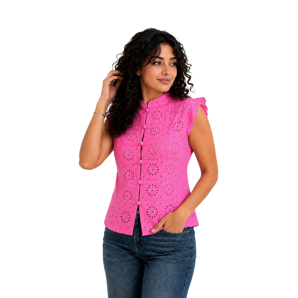 Ivory Blossom Lace Top, Fuchsia