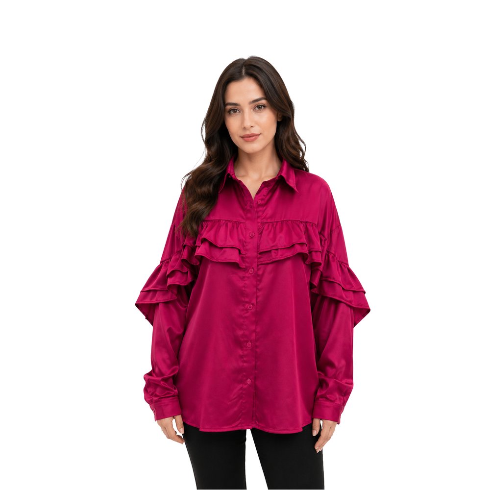 Valeria Satin Blouse, Dark Fuchsia