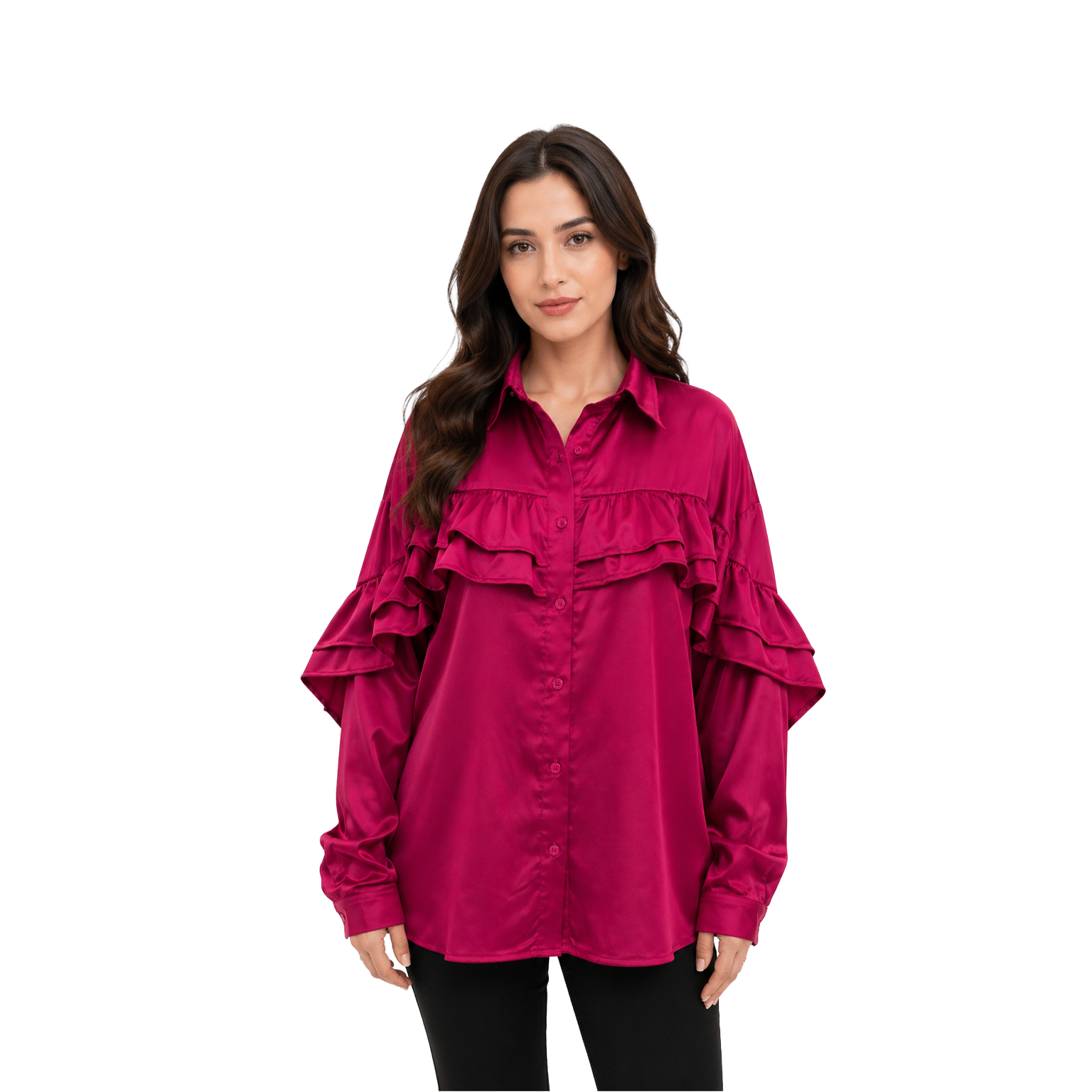 Valeria Satin Blouse, Dark Fuchsia