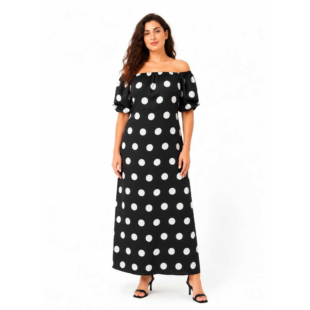 Polka Square\Off Shoulder Neck, Dress