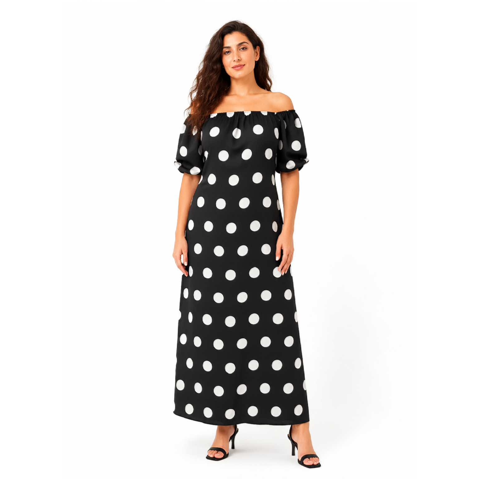 Polka Square\Off Shoulder Neck, Dress