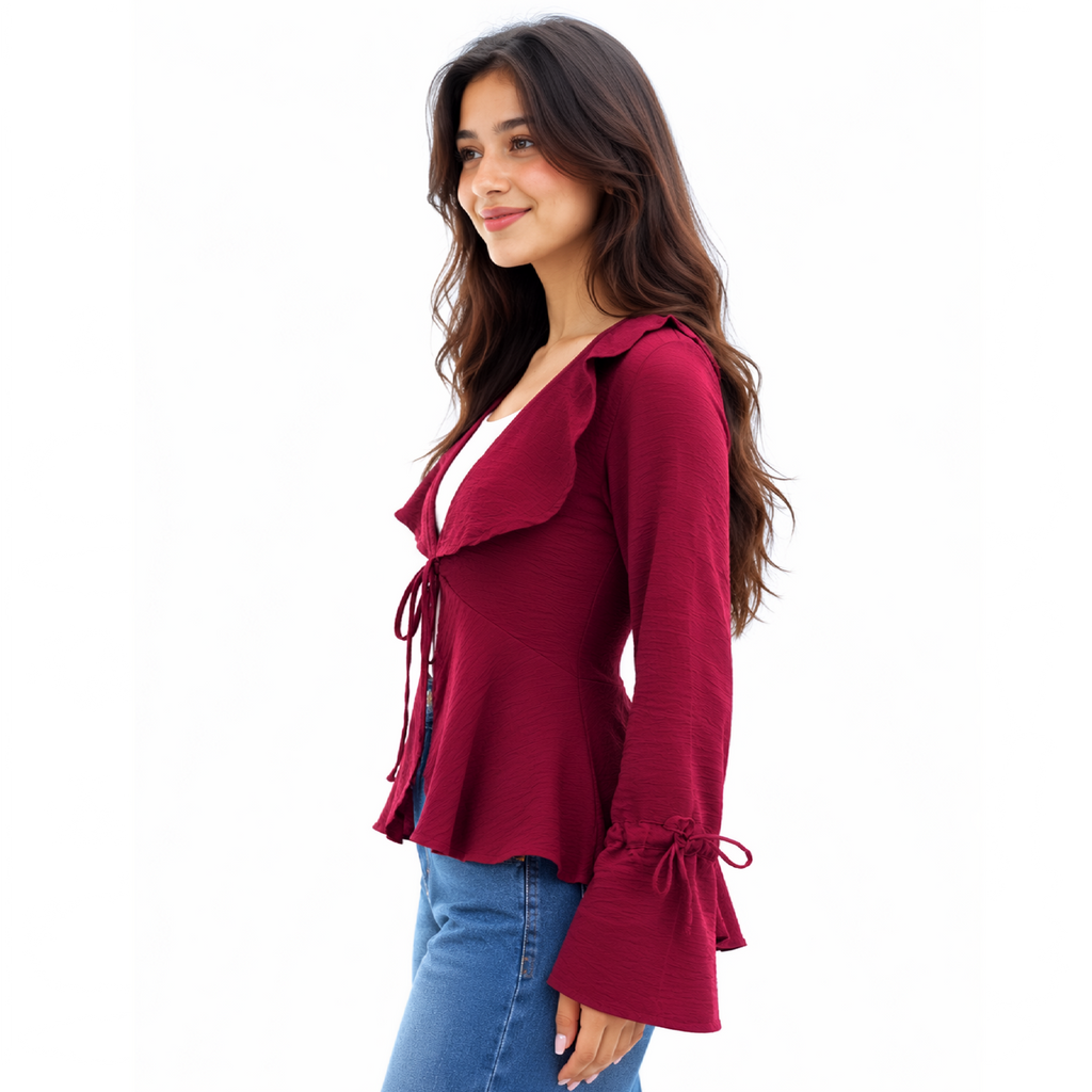 Hazel Bell Sleeve Blouse, Burgundy