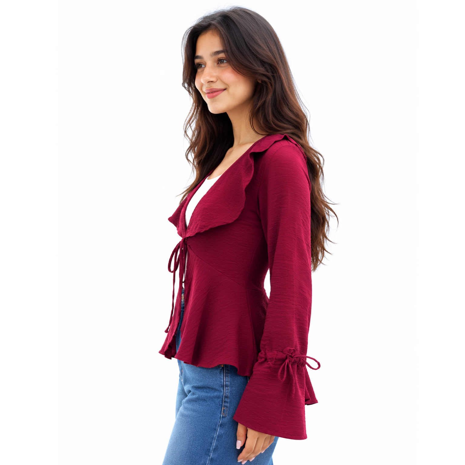 Hazel Bell Sleeve Blouse, Burgundy