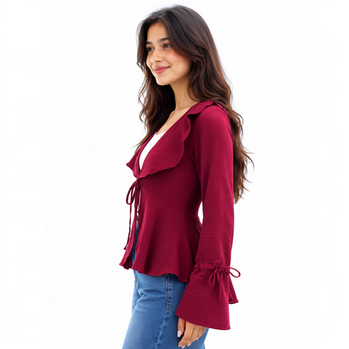 Hazel Bell Sleeve Blouse, Burgundy