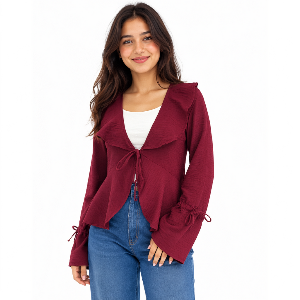 Hazel Bell Sleeve Blouse, Burgundy