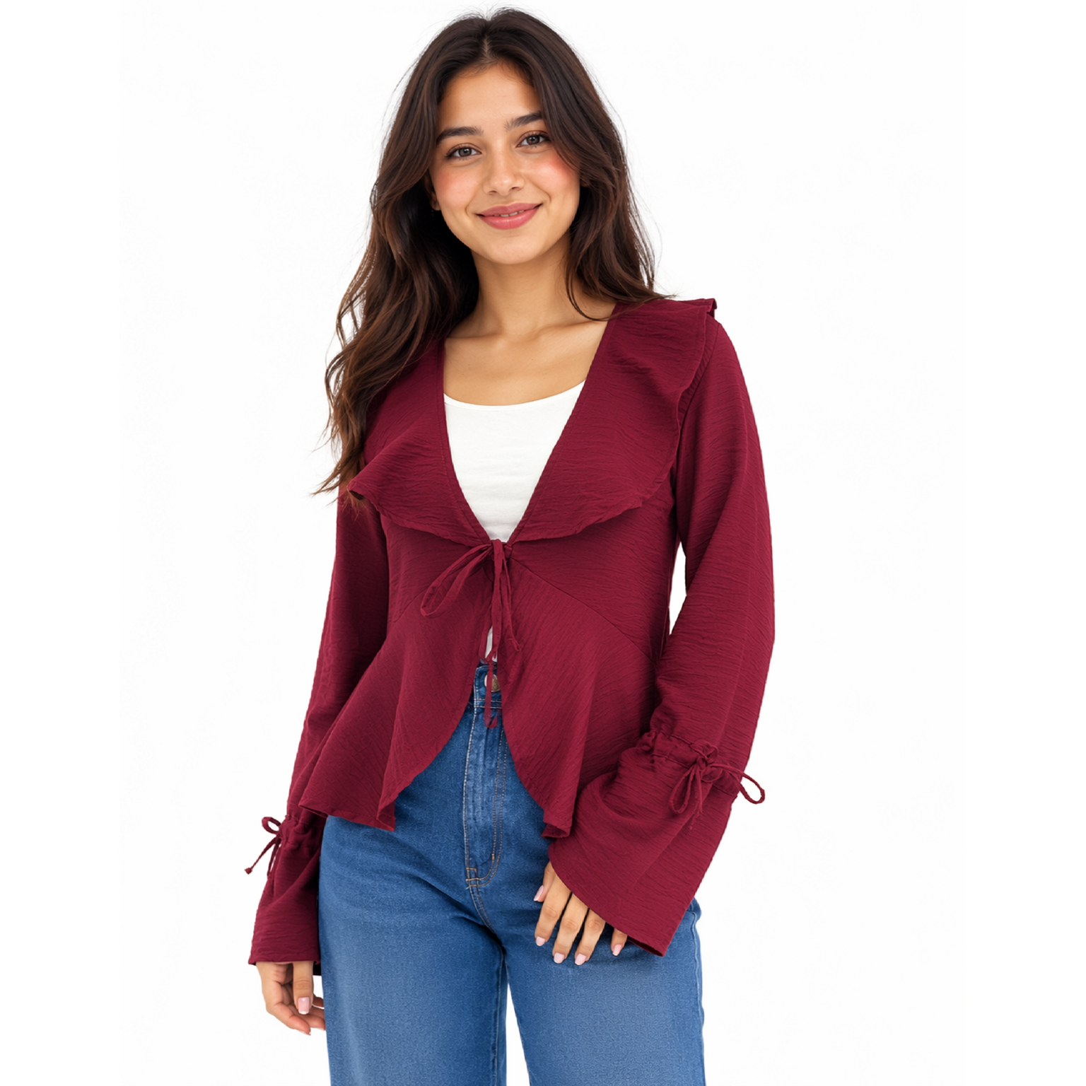 Hazel Bell Sleeve Blouse, Burgundy