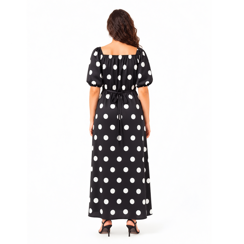 Polka Square\Off Shoulder Neck, Dress