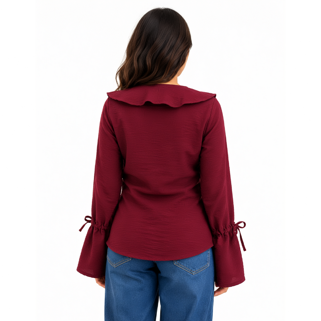 Hazel Bell Sleeve Blouse, Burgundy