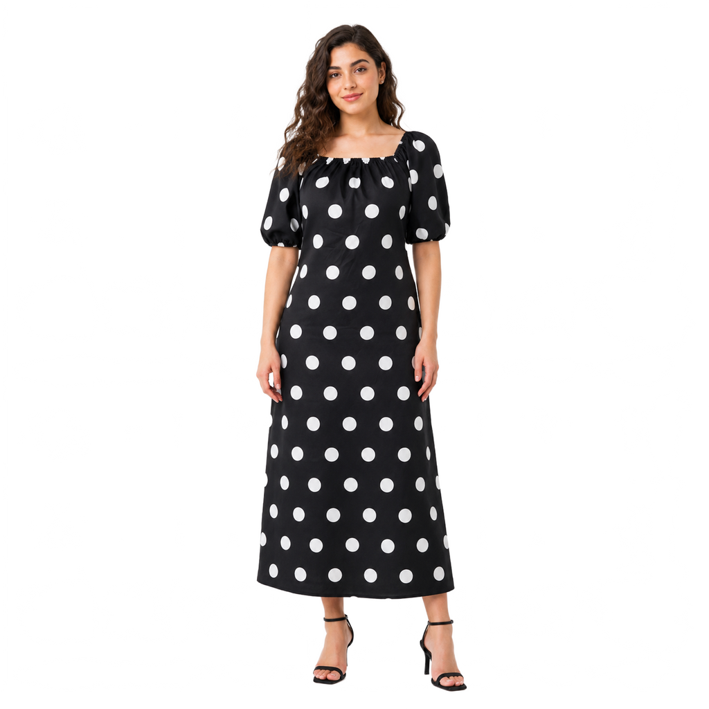 Polka Square\Off Shoulder Neck, Dress