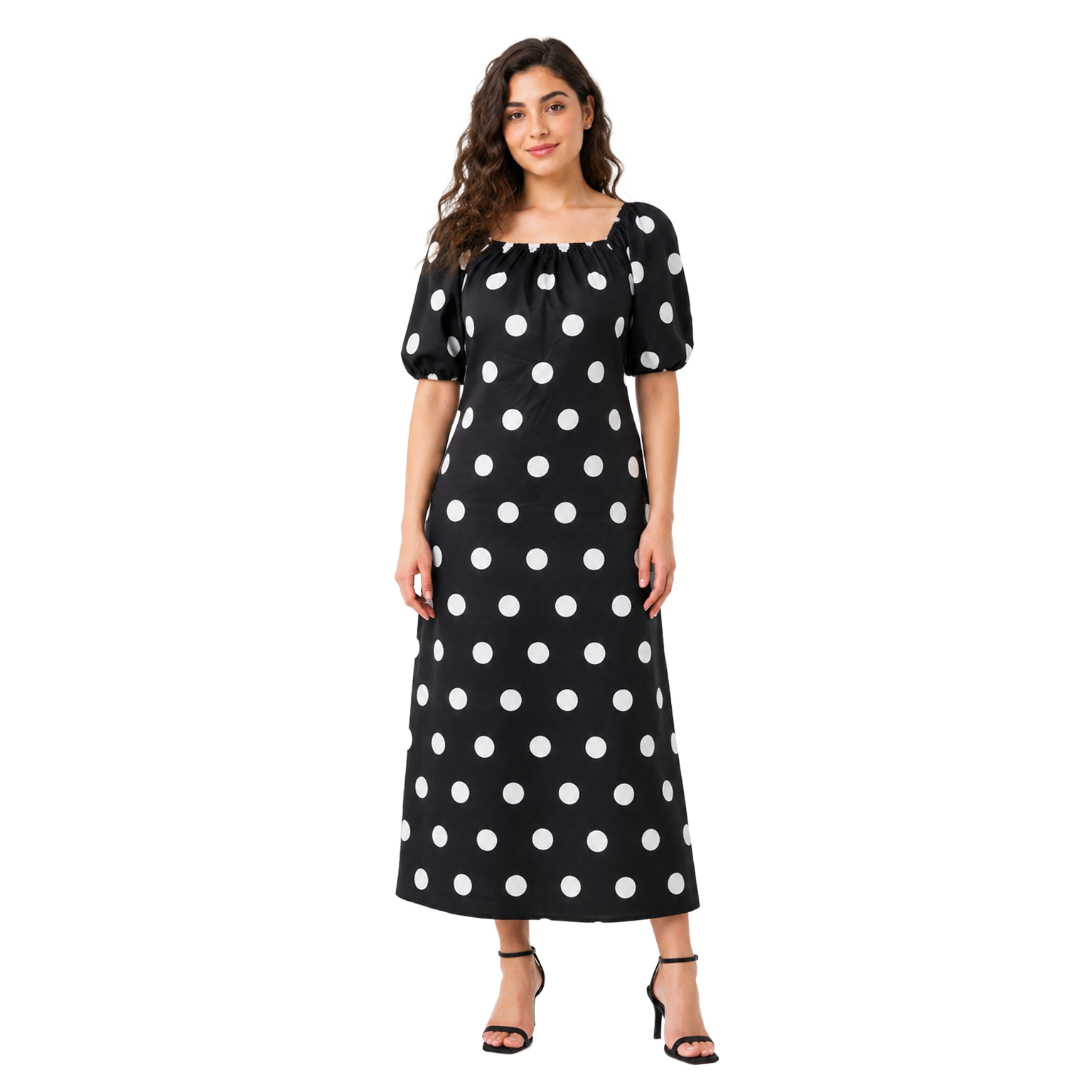 Polka Square\Off Shoulder Neck, Dress