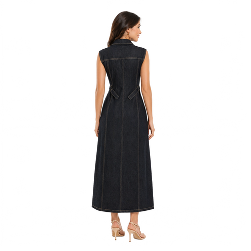 A Line Sleeveless Denim Dress