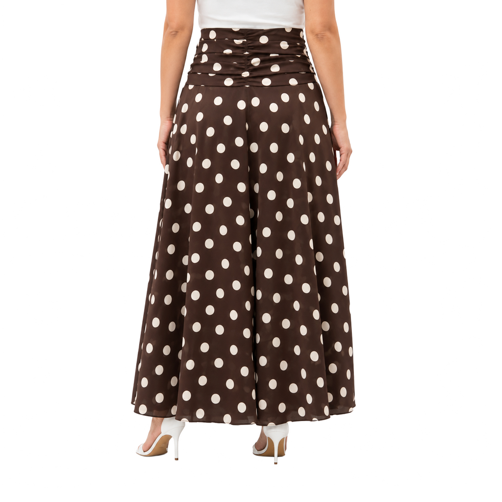 Polka Flare Skirt, BrOWN