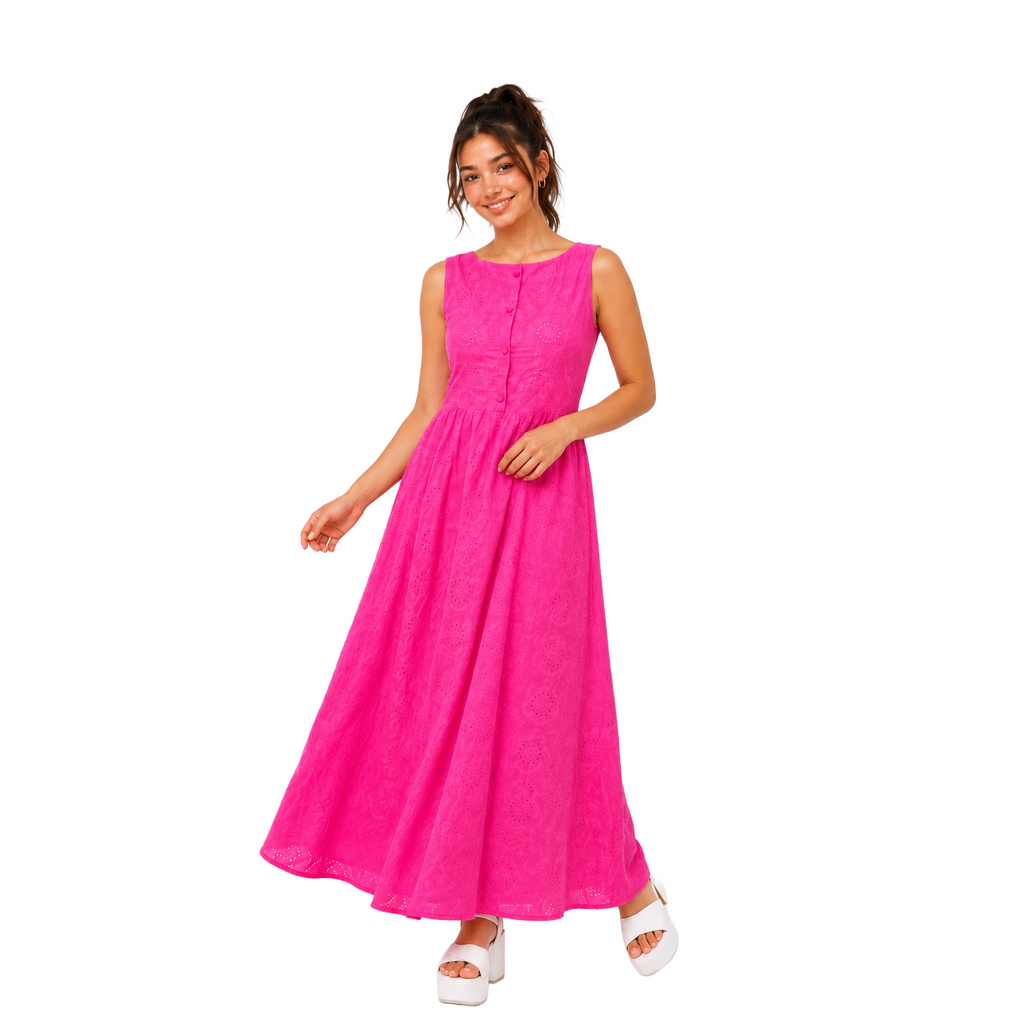 Rosabelle Bloom Midi Dress, Fuchsia