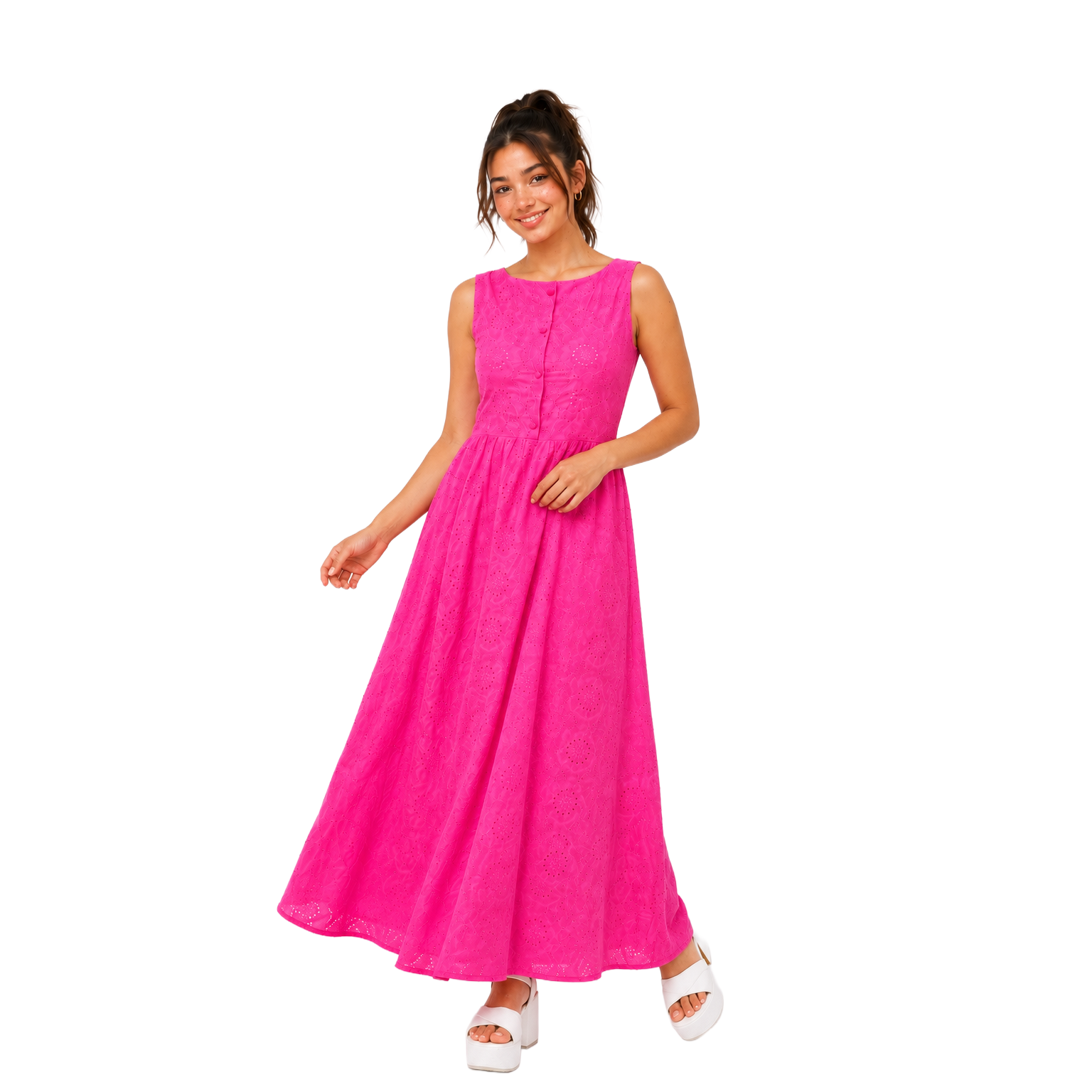 Rosabelle Bloom Midi Dress, Fuchsia