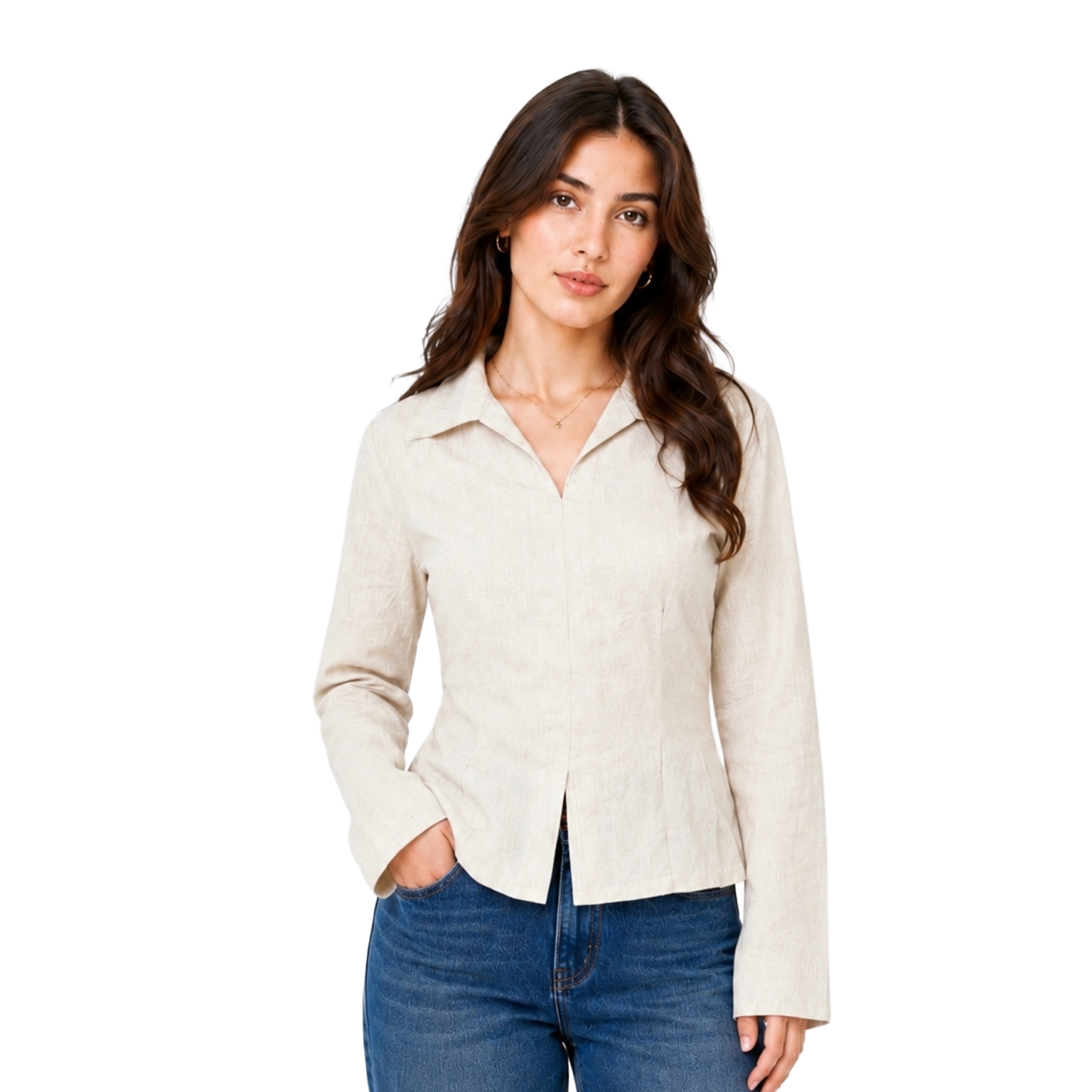 Camille Linen Shirt, Beige