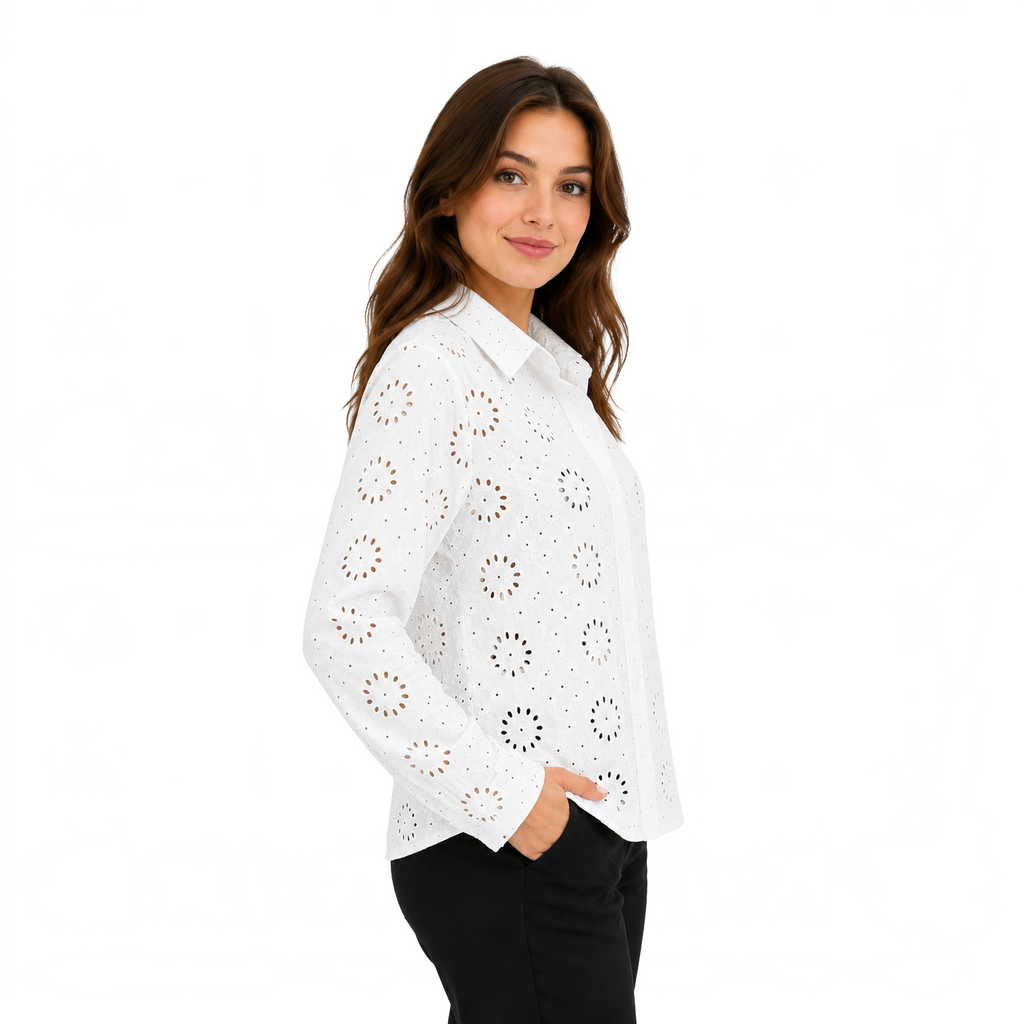 Pearl Garden Embroidered Top, White