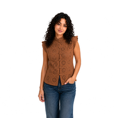 Ivory Blossom Lace Top, Brown