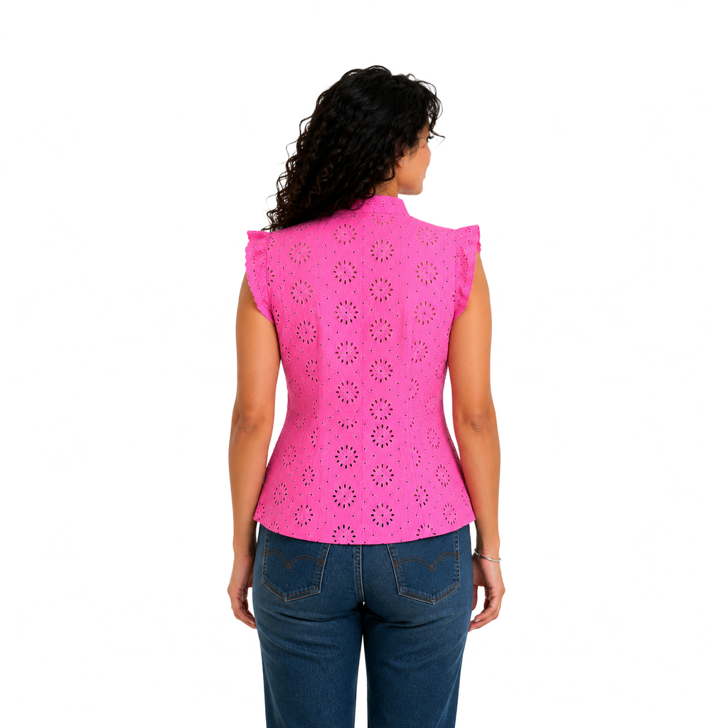 Ivory Blossom Lace Top, Fuchsia