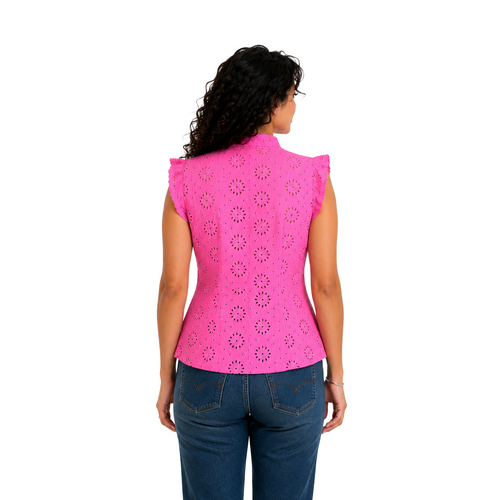 Ivory Blossom Lace Top, Fuchsia