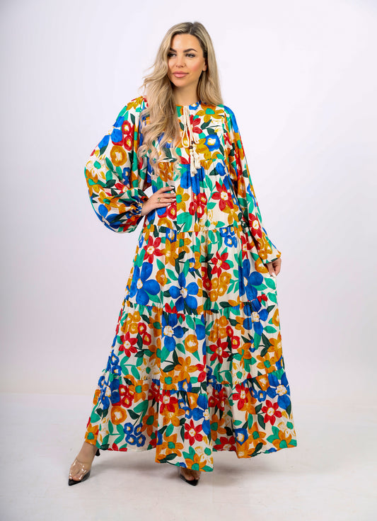 Modesty Dress With Robe Flowery Pattern