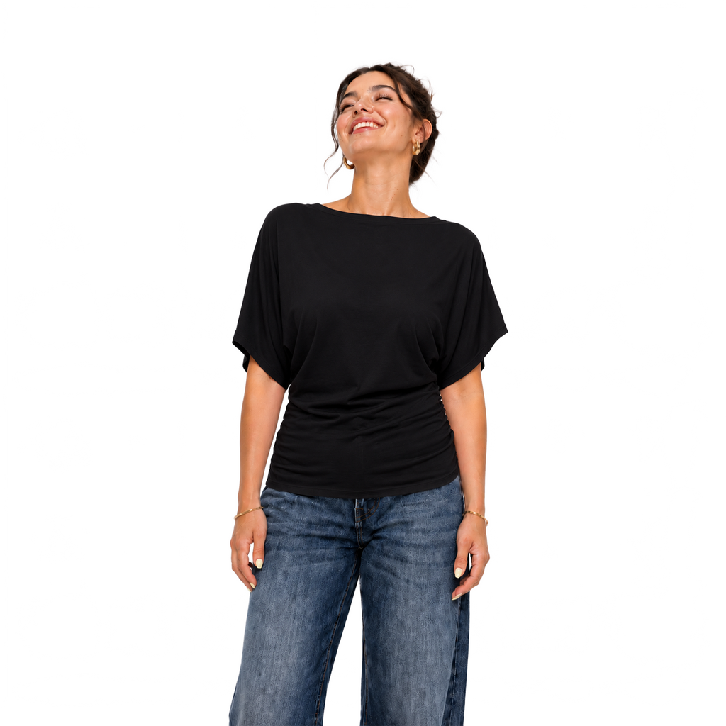 La Reine Black Off Shoulder Basic Short Sleeve