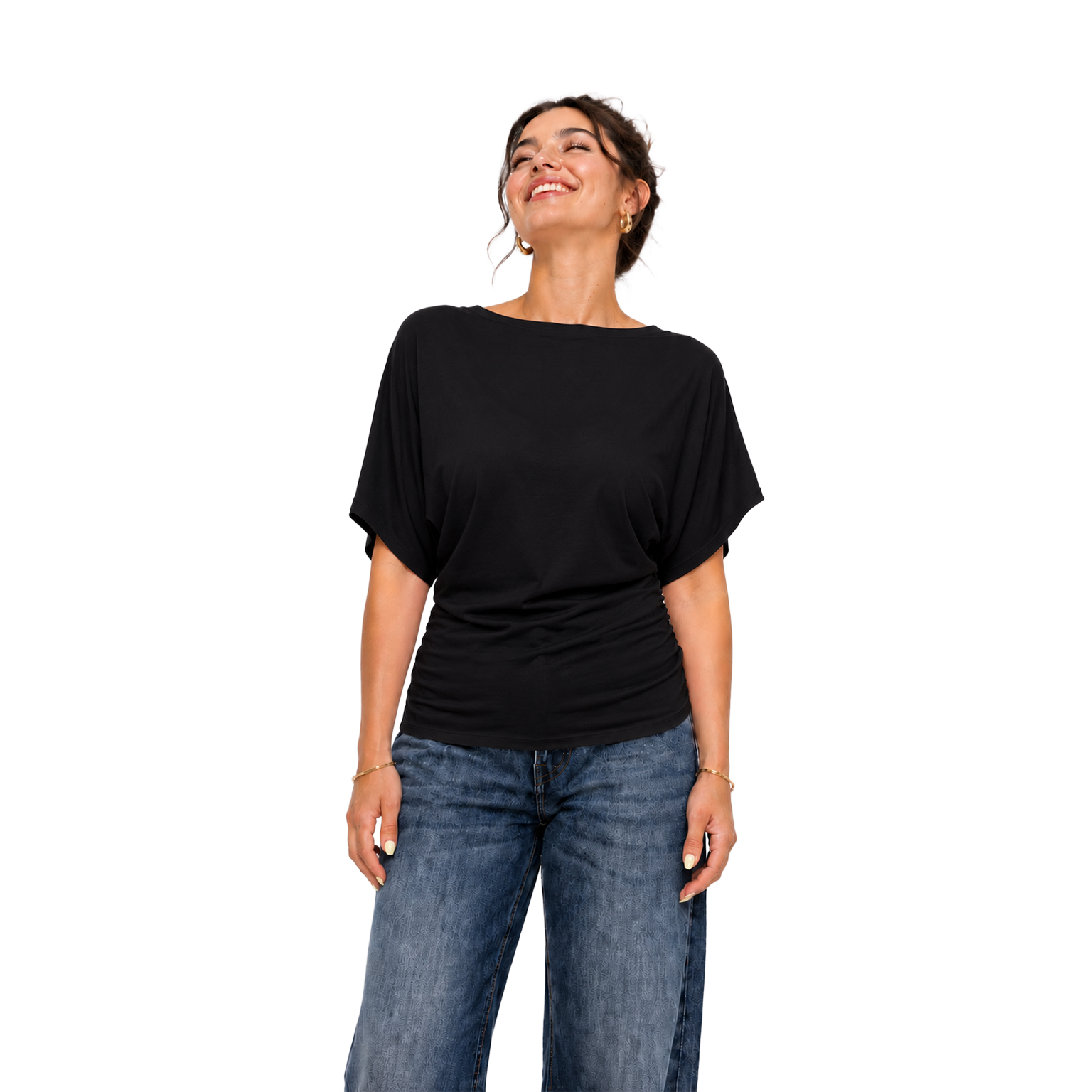 La Reine Black Off Shoulder Basic Short Sleeve