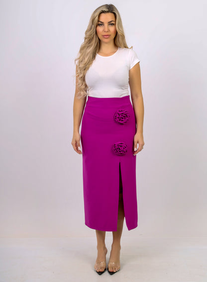Plain 3D Flower Split Purple Skirt