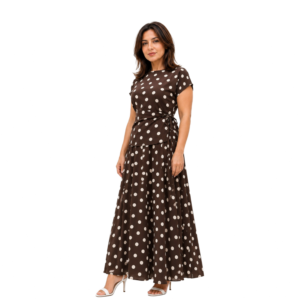 Polka Flare Skirt, BrOWN
