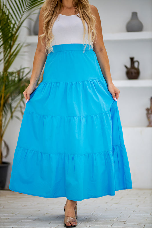 Poplin Plain Royal Blue Maxi Skirt