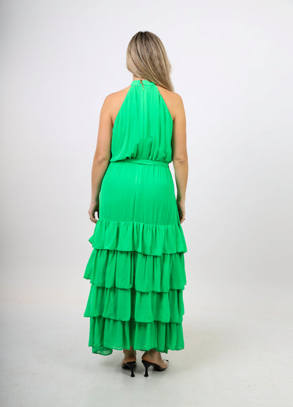 Chiffon Halter Green Long Dress