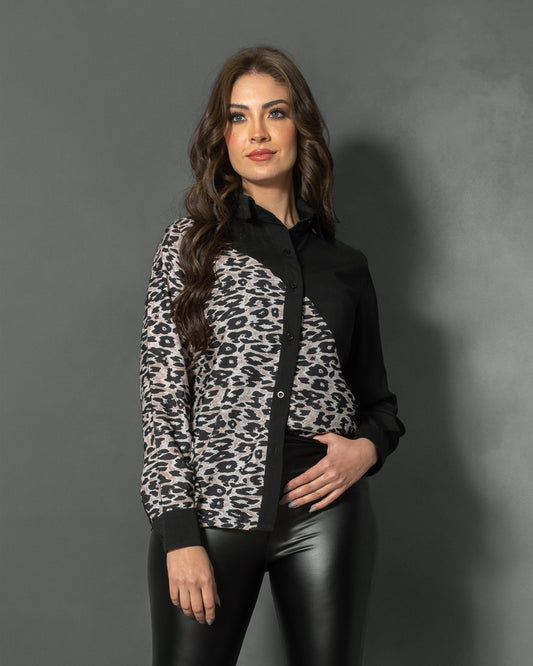 La Reine Two-Tone Leopard Wrap Blouse