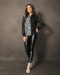 La Reine Two Tone Zebra and Black Blouse With Chiffon Sleeve