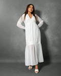 La Reine Swiss Dot Flounce Sleeve Ruffle Hem Maxi Dress