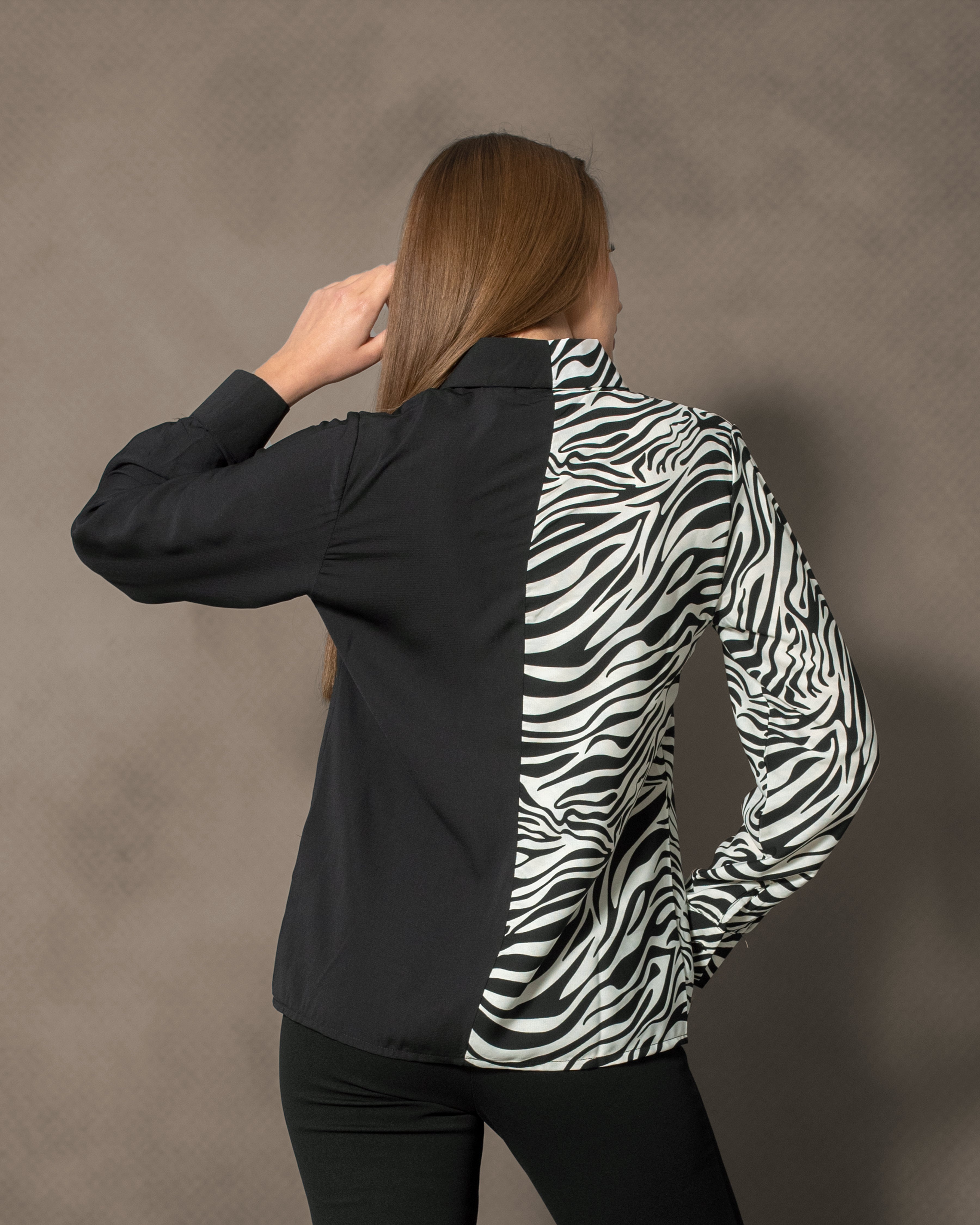 La Reine Two Tone Zebra and Black Blouse with Pocket