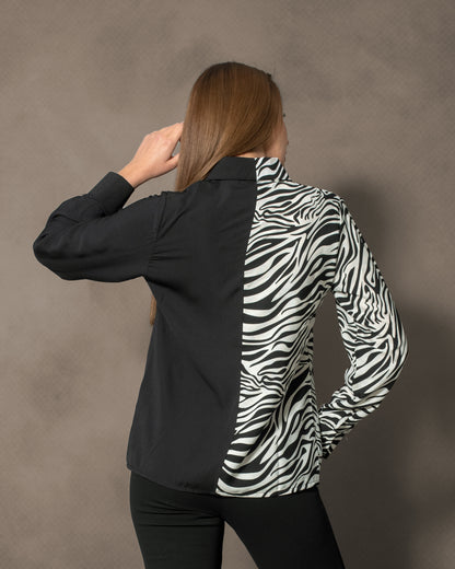 La Reine Two Tone Zebra and Black Blouse with Pocket