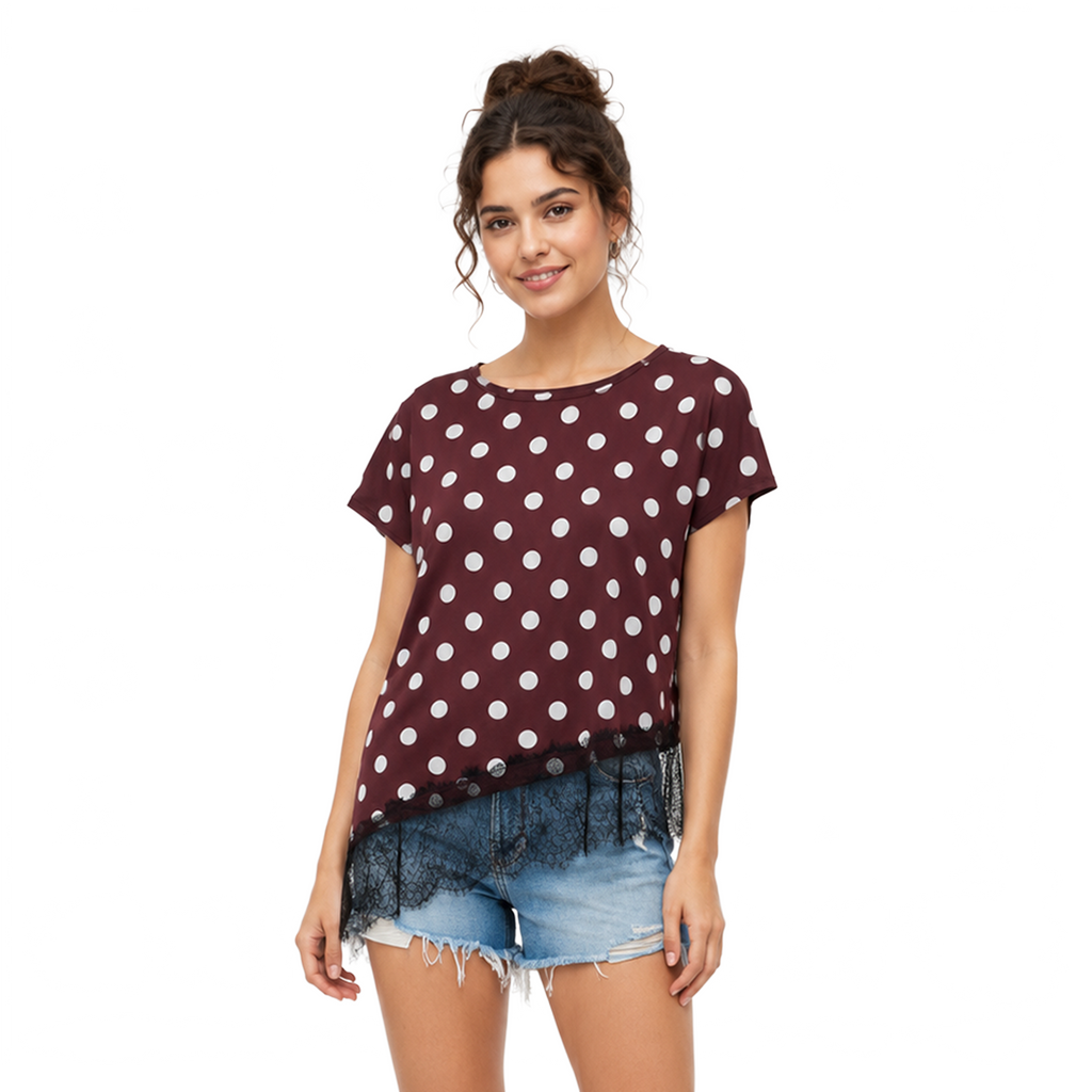 Willow Dot Lace Top, Brown