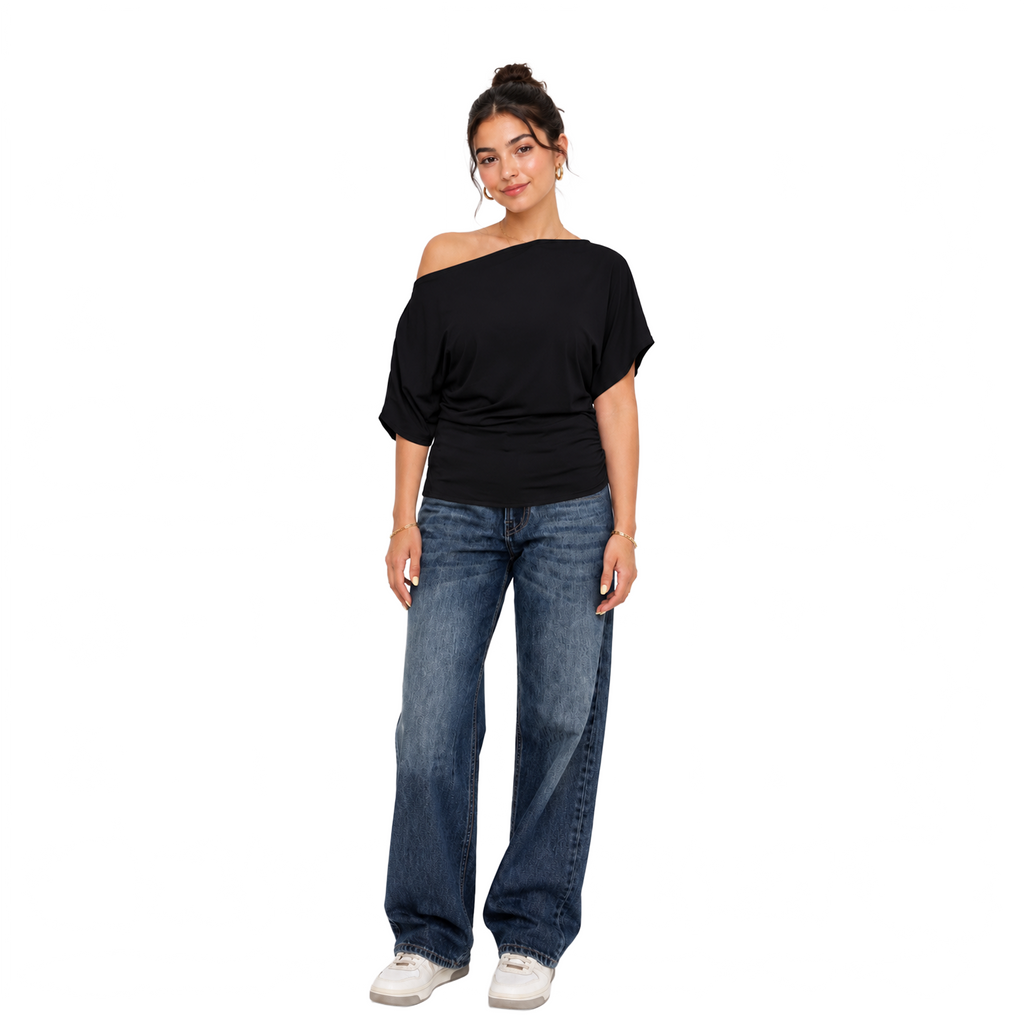 La Reine Black Off Shoulder Basic Short Sleeve