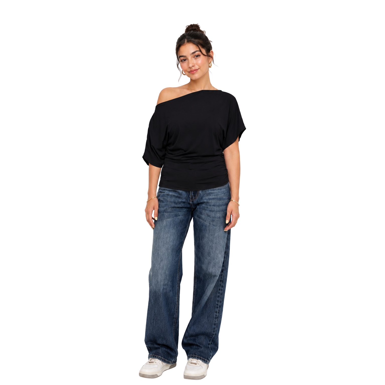 La Reine Black Off Shoulder Basic Short Sleeve
