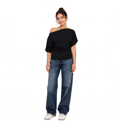La Reine Black Off Shoulder Basic Short Sleeve