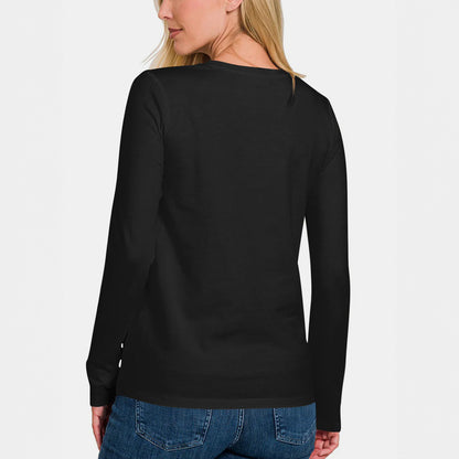 La Reine Black Round Neck Long Sleeve Basic Top