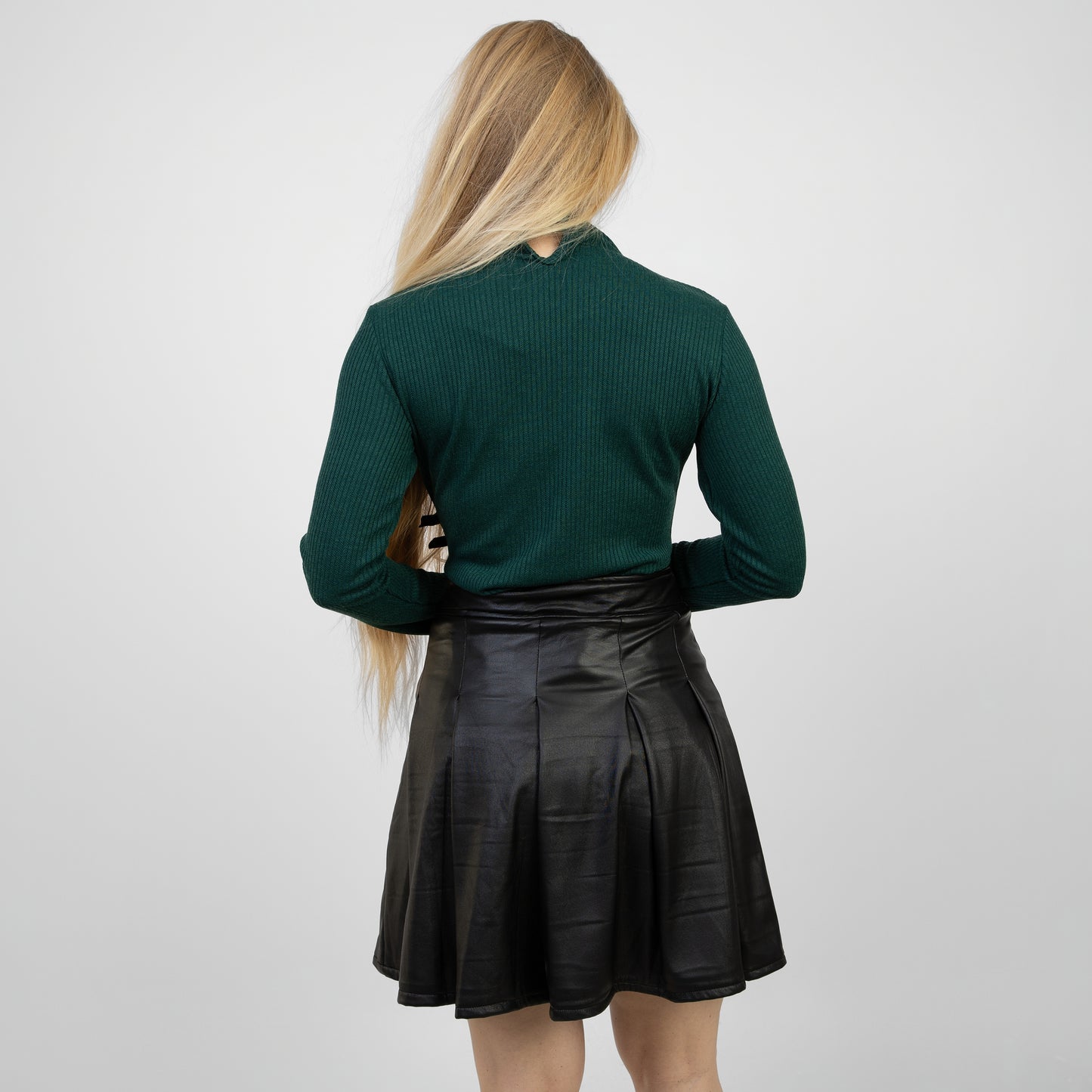 La Reine High-Waisted Black Faux Leather Pleated Mini Skirt