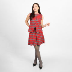 طقم La Reine الأحمر المخطط والمطوي، سترة وتنورة [مجموعة]