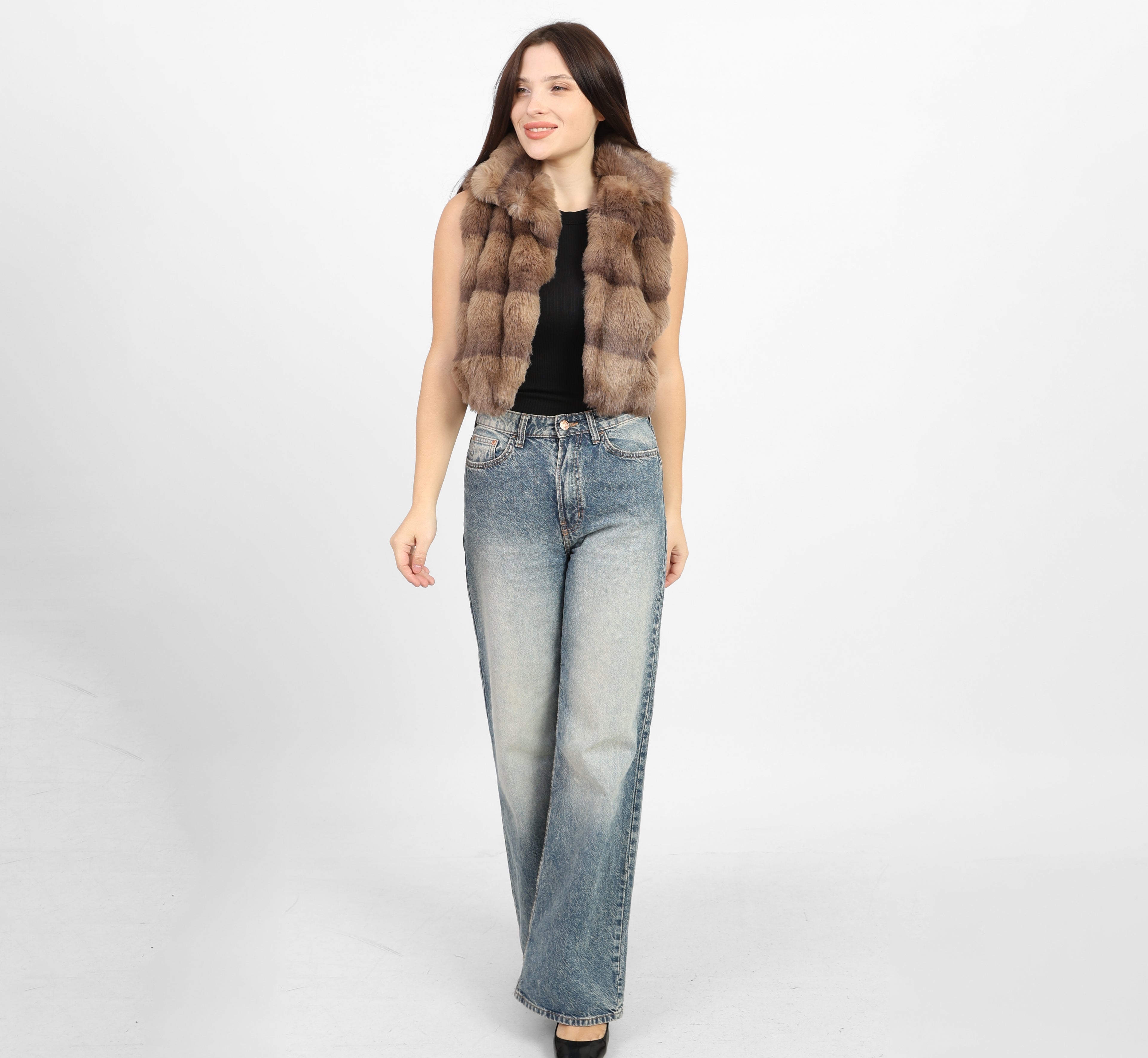 La Reine Brown Striped Faux Fur Vest
