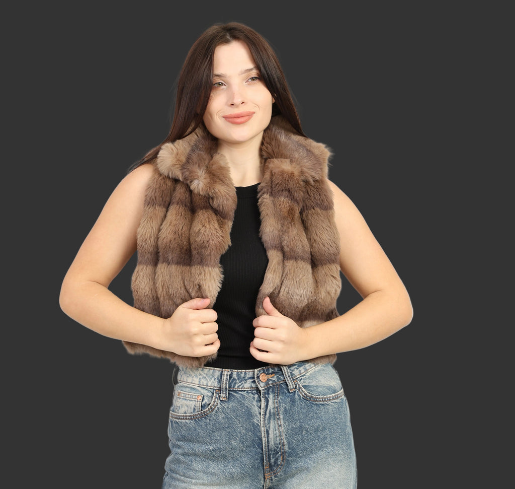 La Reine Brown Striped Faux Fur Vest