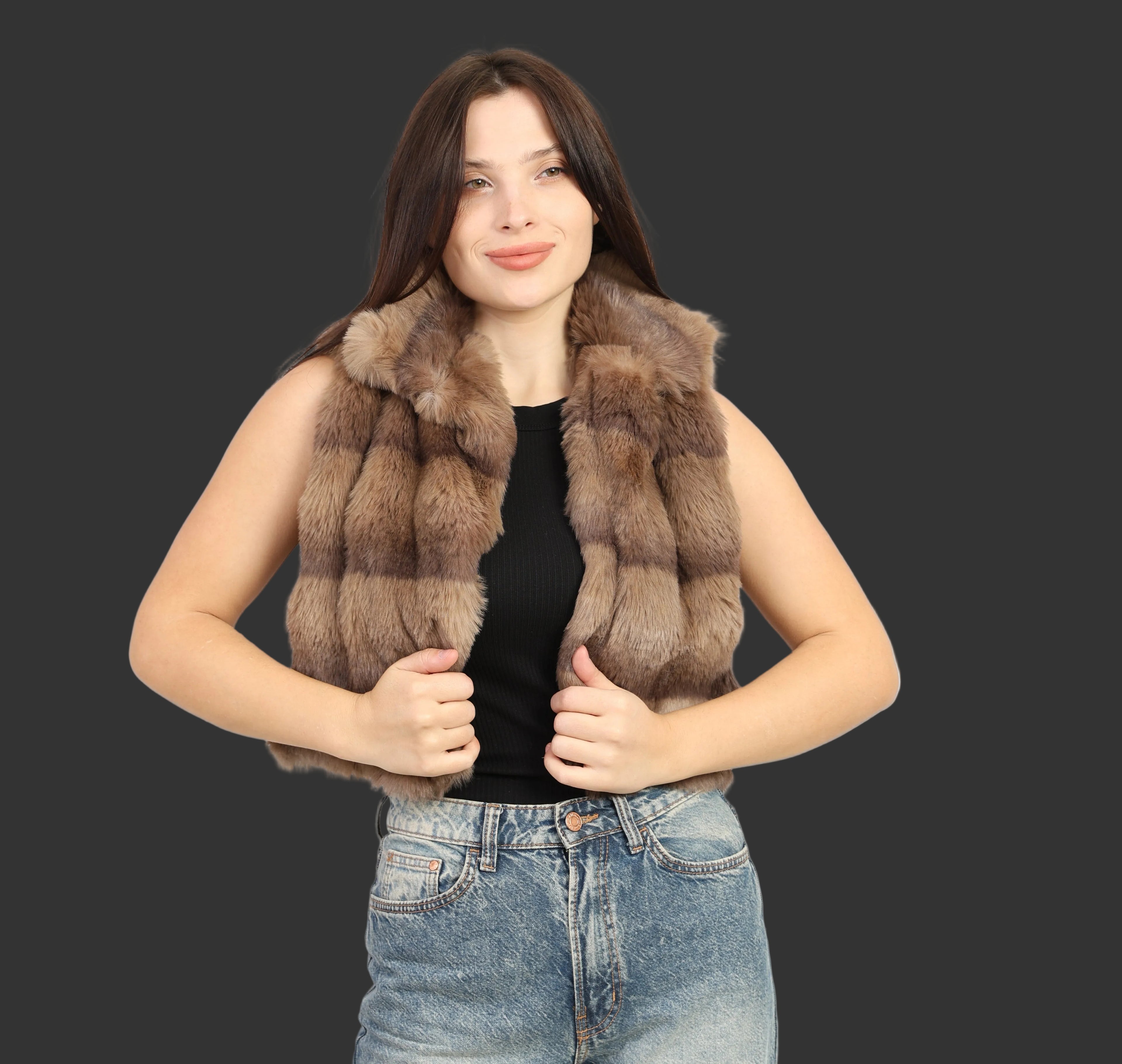 La Reine Brown Striped Faux Fur Vest